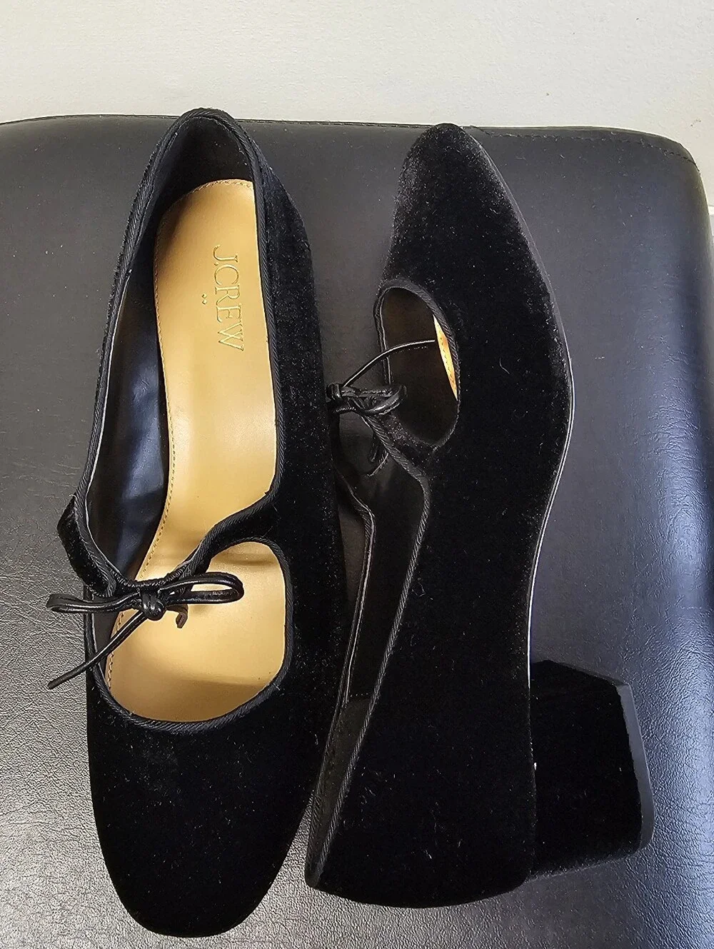 J.Crew Velvet Bow Tie Heeled Mary Janes - Black - Size 7.5